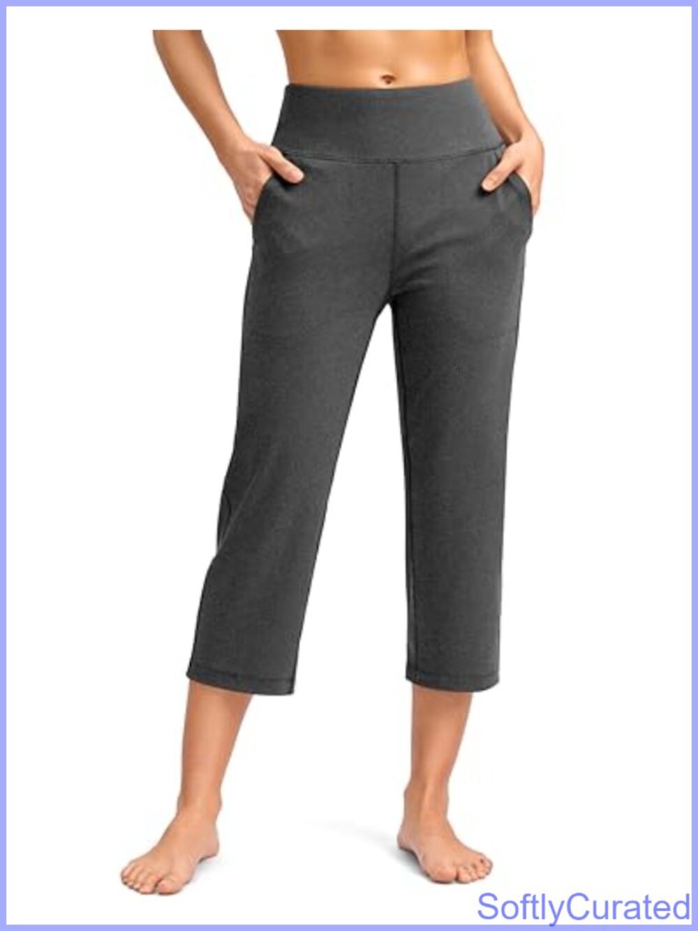 Straight-Leg Yoga Capri Pants High Rise Pull On with Pockets